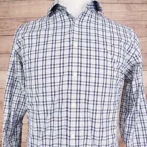 Jos A Bank Traveler Dress Shirt Mens Medium Blue Plaid Tailored Fit Travel Tech